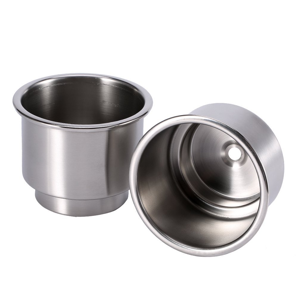 Stainless Steel Car Cup Holder, mugghllare bt Boat Cup Holder Insert, 2pcs Holder Inserts, RV Cup Holder Replacement, Boating Beverage Holder, boat cup lder for Marine Boat with Drain Port