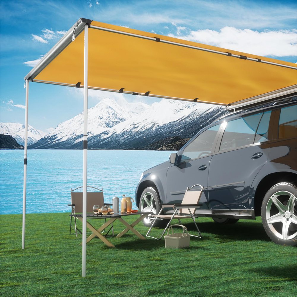 Timber Ridge Car Awning Camper Awning 8.2X6.5ft Truck Tent Waterproof PU10000mm UV50+ Rooftop Overland Camping, Retractable Side Tent Shade for Car/SUV/Truck/Van, Beige