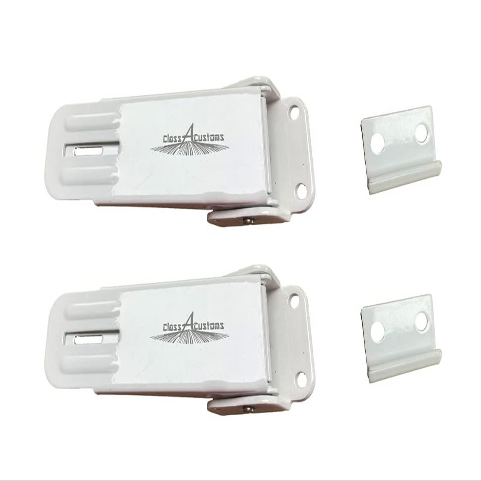 Class A Customs | Two (2) Pack of White Non-Locking Fold Down Camper Latch and Catch | with Screws