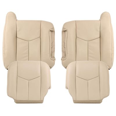 Auto Seat Replacement, Compatible with 2003 2004 2005 2006 2007 GMC Yukon Tahoe Suburban XL SLT SLE Genuine Leather Seat Cover Replacement (Front (2 Bottom & 2 Top), Shale Tan (Light Tan))