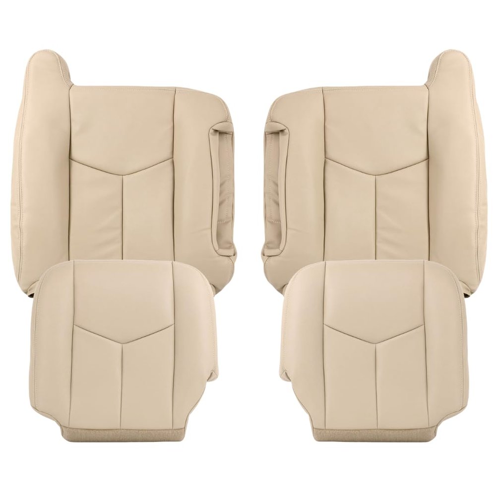 Auto Seat Replacement, Compatible with 2003 2004 2005 2006 2007 GMC Yukon Tahoe Suburban XL SLT SLE Genuine Leather Seat Cover Replacement (Front (2 Bottom & 2 Top), Shale Tan (Light Tan))
