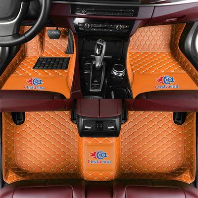 Custom Car Floor Mats for Truck Sedan CoupeSUV Van Waterproof Anti-Skid Luxury Leather Full Coverage Liner with Pocket FrontRear Mat/Set Orange