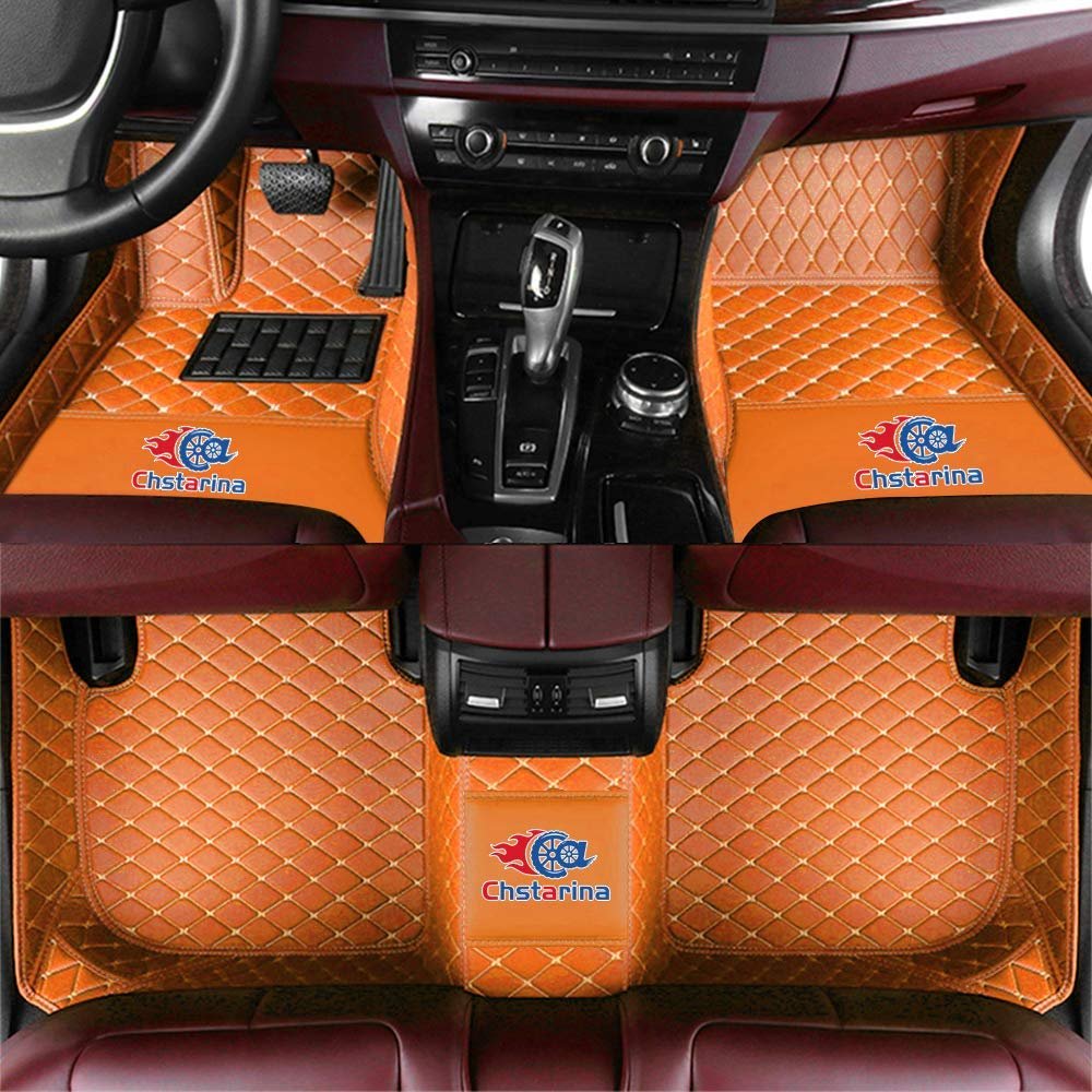 Custom Car Floor Mats for Truck Sedan CoupeSUV Van Waterproof Anti-Skid Luxury Leather Full Coverage Liner with Pocket FrontRear Mat/Set Orange