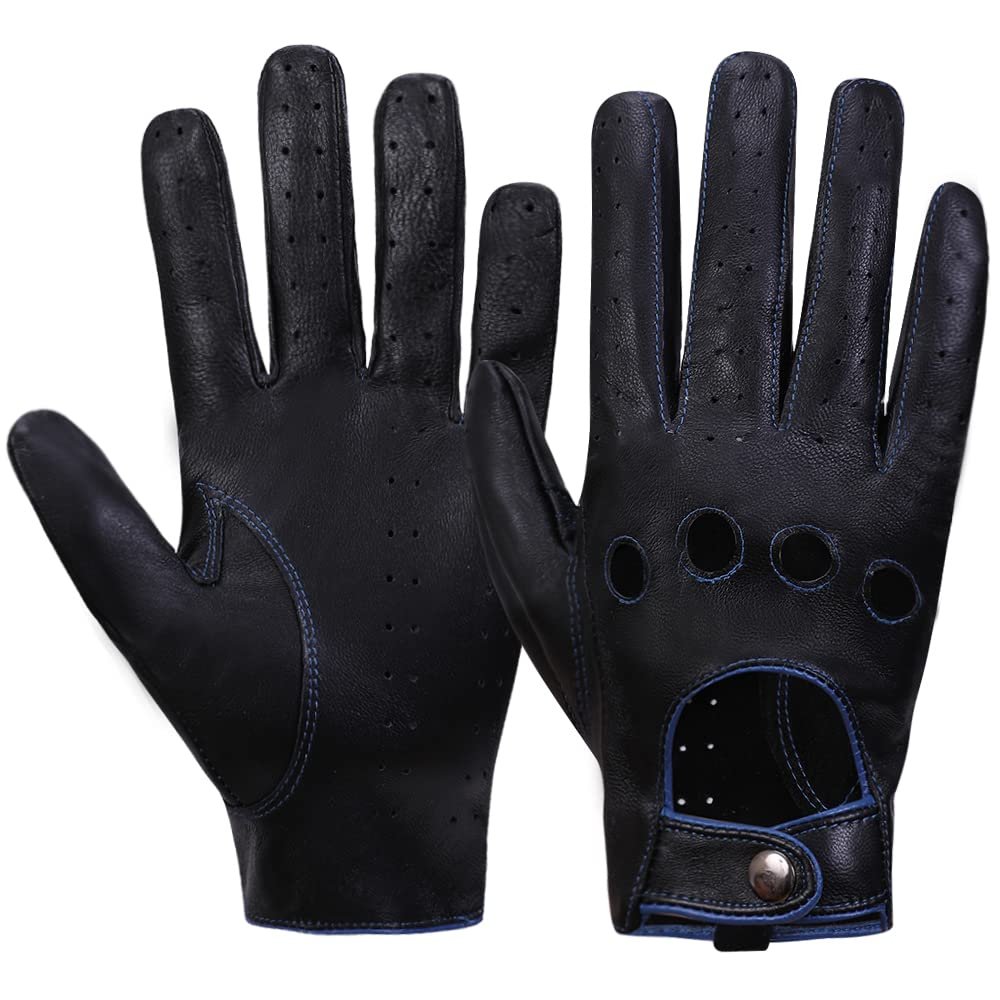 MGGMOKAY Mens Unlined Leather Driving Gloves,BlackBule,Large