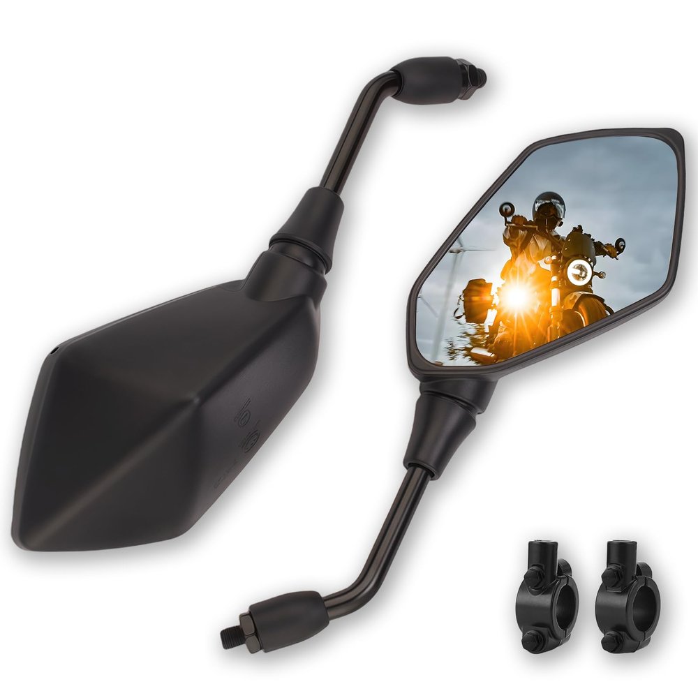 DKMOTORK 1505 Motorcycle Convex Rear View Side Mirrors with 10mm Bolt (Clockwise Thread) for ATV Scooter Cruiser Electric Bicycle Sportster Off-road Street Dirt Bike with 7/8 Handle Bar Black