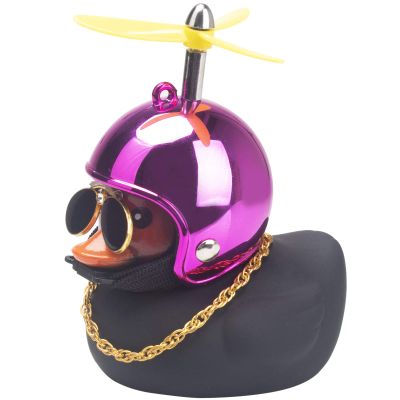 wonuu Rubber Duck Car Decorations Black Duck Car Dashboard Ornaments with Propeller Helmet (Black-Brilliant Rose)