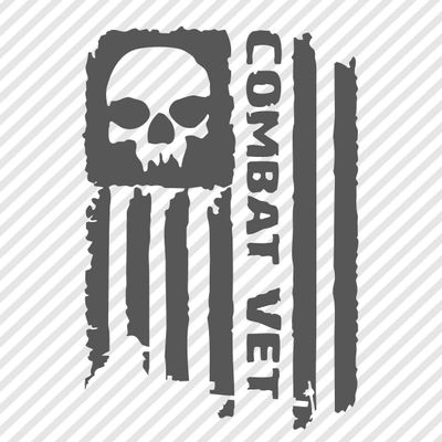 Sticker Skull Combat Veteran Flag Decal United States Army Military for Car Truck Window Laptop Bumper (Gray, 3.5" x 5.5")