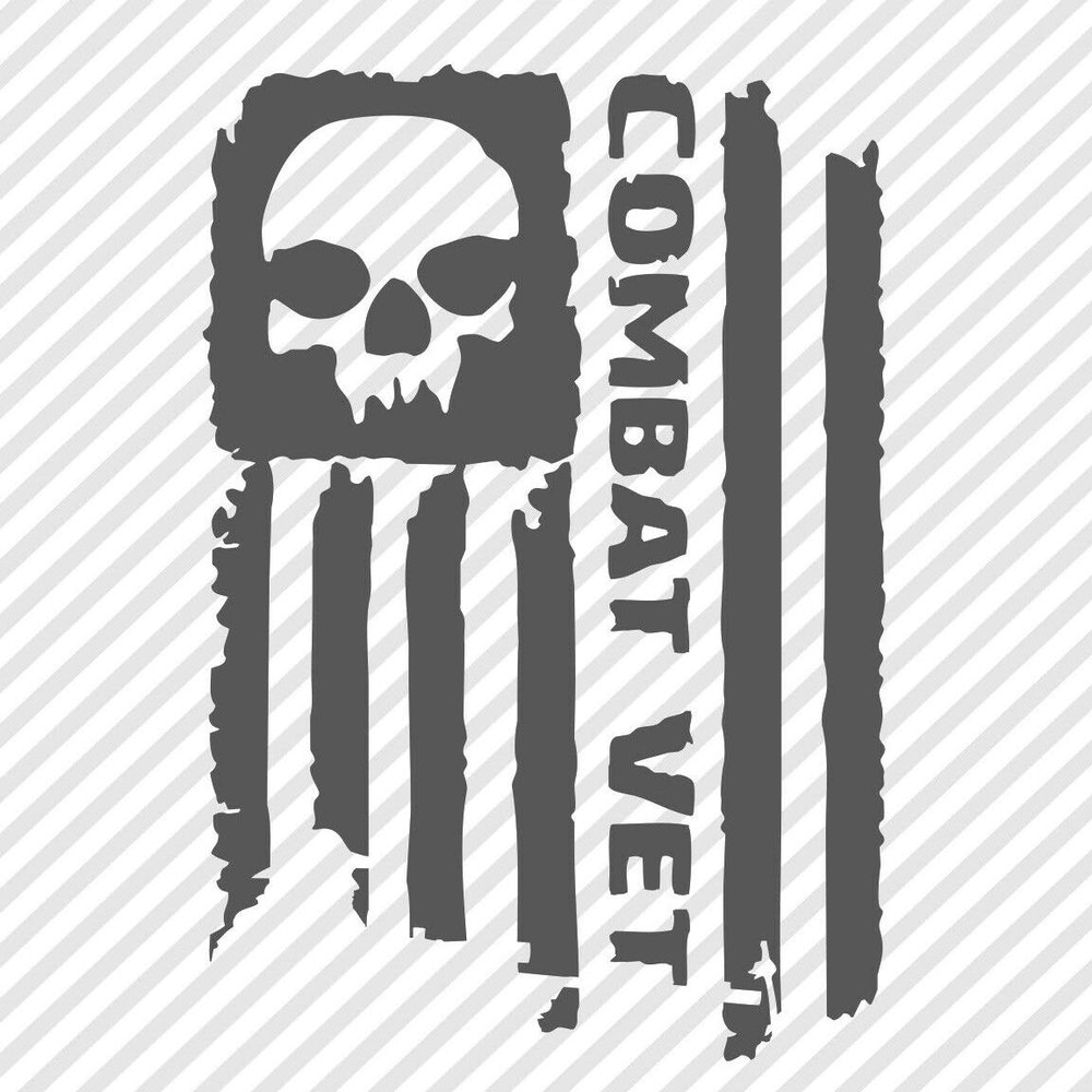 Sticker Skull Combat Veteran Flag Decal United States Army Military for Car Truck Window Laptop Bumper (Gray, 3.5" x 5.5")