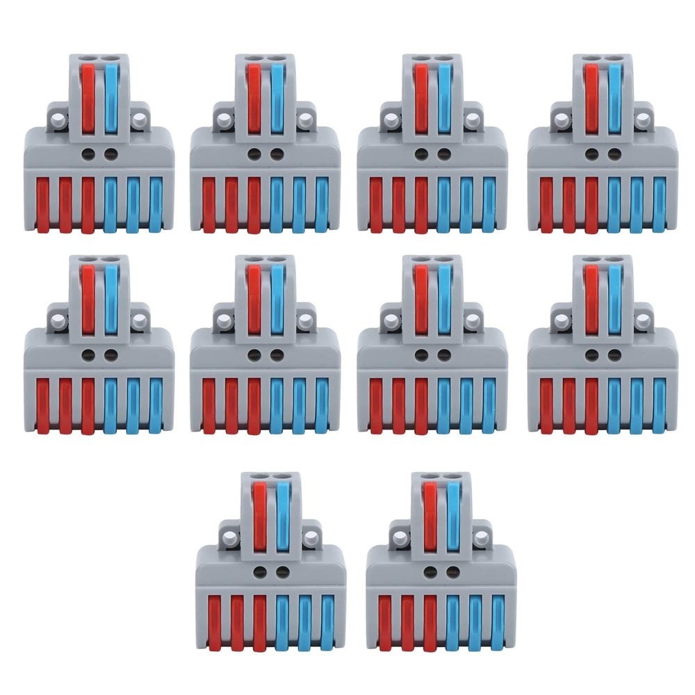 ABS Plastic Terminal Blocks Electric Cable Connectors 2 Inlet 6 Outlet Wiring Connectors for Splicing Blocks Electrical Connections Circuit Wiring Power Distribution, 10pcs