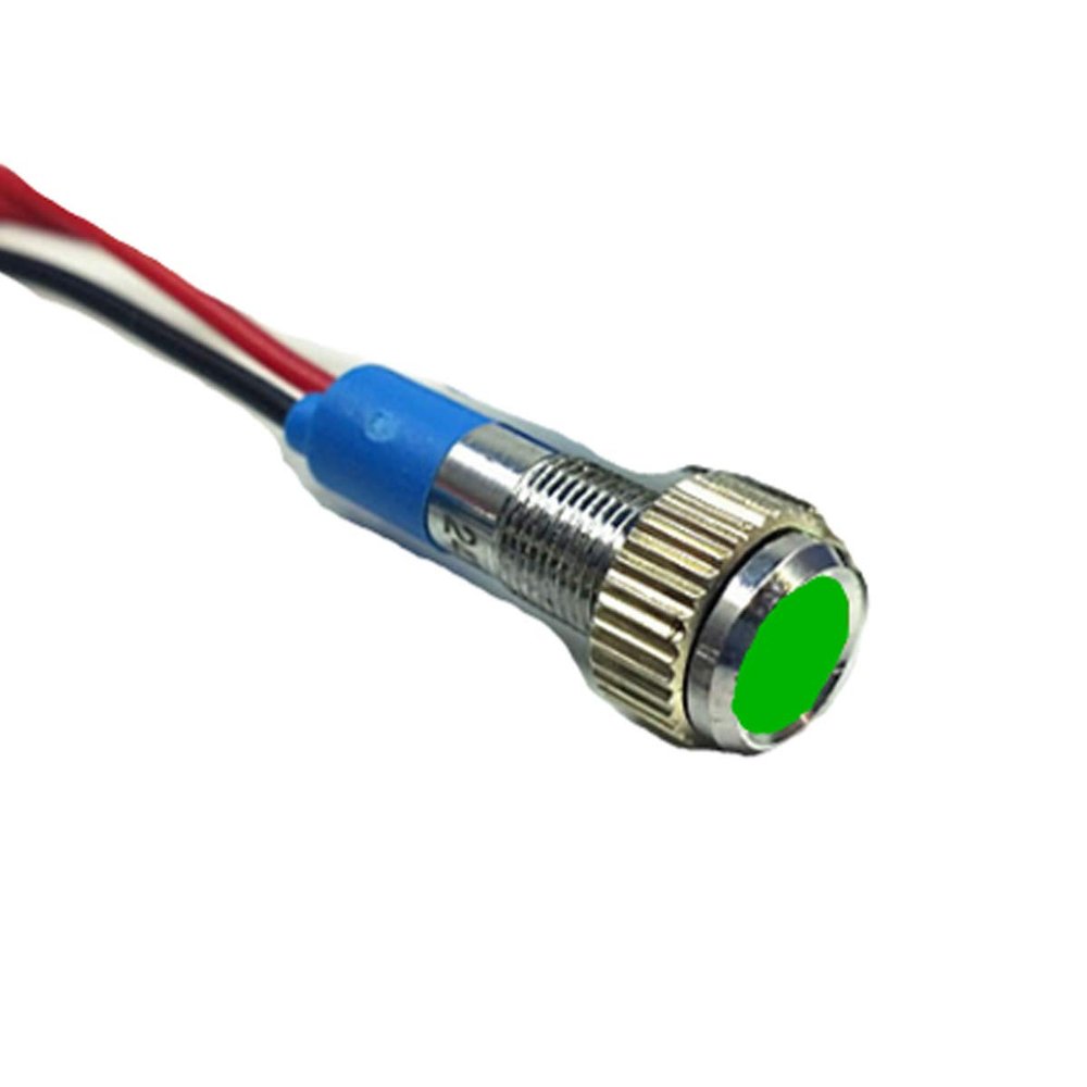 Metal Indicator Light, AC 24V Waterproof Panel Mount Signal Lamp 8mm, Car Boat Pilot Indicators with Wire 15cm 1pcs Green