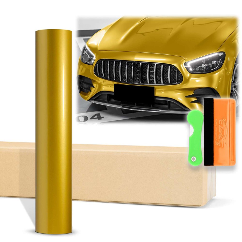 12"x60" (1FTx5FT) Gold High Gloss Glossy Vinyl Wrap Auto Car Sticker Decal Film Sheet Bubble Free Air Release Technology with Tool Kit