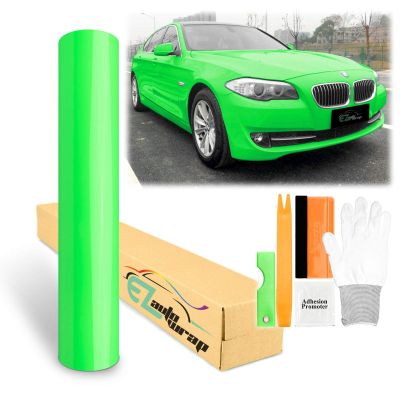 60"x600" (5FTx50FT) Neon Green Gloss Fluorescent Vinyl Wrap Sticker DIY Decal Film Sheet Auto Car Vehicle Motocycle Air Release Bubble Free Self Adhesive Peel and Stick Free Tool Kit