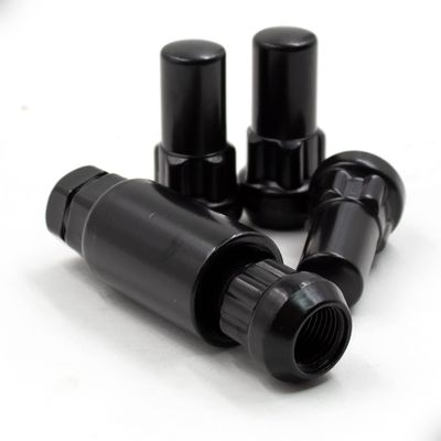 Wheel Accessories Parts 4 Locks + Key M14x1.5 14x1.5 Thread Closed End Bulge 1.90" Long Wheel Lock Black Dual Hex Key 13/16" and 3/4" Hex Fits Chevy Silverado 1500 Ford F150 250 RAM 1500