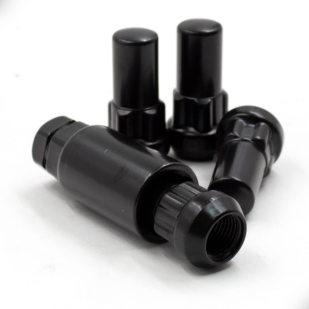 Wheel Accessories Parts 4 Locks + Key M14x1.5 14x1.5 Thread Closed End Bulge 1.90" Long Wheel Lock Black Dual Hex Key 13/16" and 3/4" Hex Fits Chevy Silverado 1500 Ford F150 250 RAM 1500