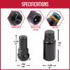 Wheel Accessories Parts 4 Locks + Key M14x1.5 14x1.5 Thread Closed End Bulge 1.90" Long Wheel Lock Black Dual Hex Key 13/16" and 3/4" Hex Fits Chevy Silverado 1500 Ford F150 250 RAM 1500 view 2