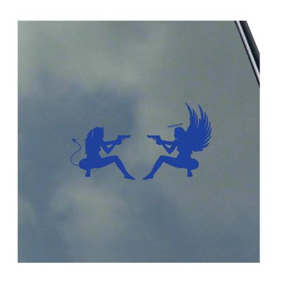 Angel and Devil Girls with Guns Vinyl Sticker Decal Got Military Service Veteran USA