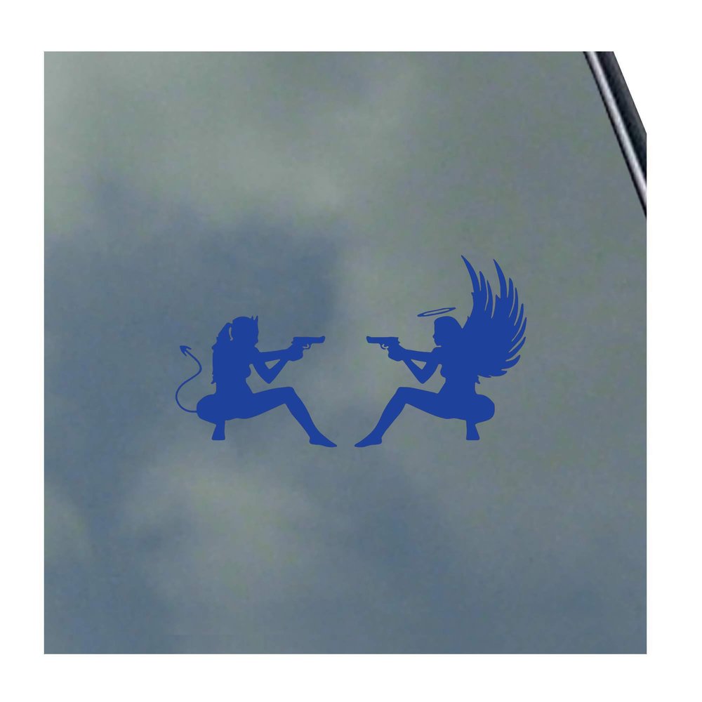 Angel and Devil Girls with Guns Vinyl Sticker Decal Got Military Service Veteran USA