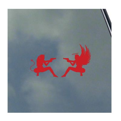 Angel and Devil Girls with Guns Vinyl Sticker Decal Got Military Service Veteran USA