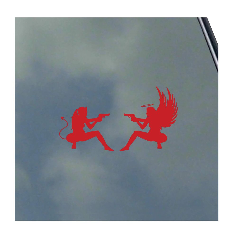 Angel and Devil Girls with Guns Vinyl Sticker Decal Got Military Service Veteran USA