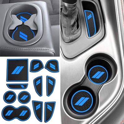 Auovo 11pcs Anti-dust Mats for Challenger Accessories 2015-2023 Custom Interior Cup Holder Inserts Door Pocket Center Console Liners for Challenger 2021 (Blue)
