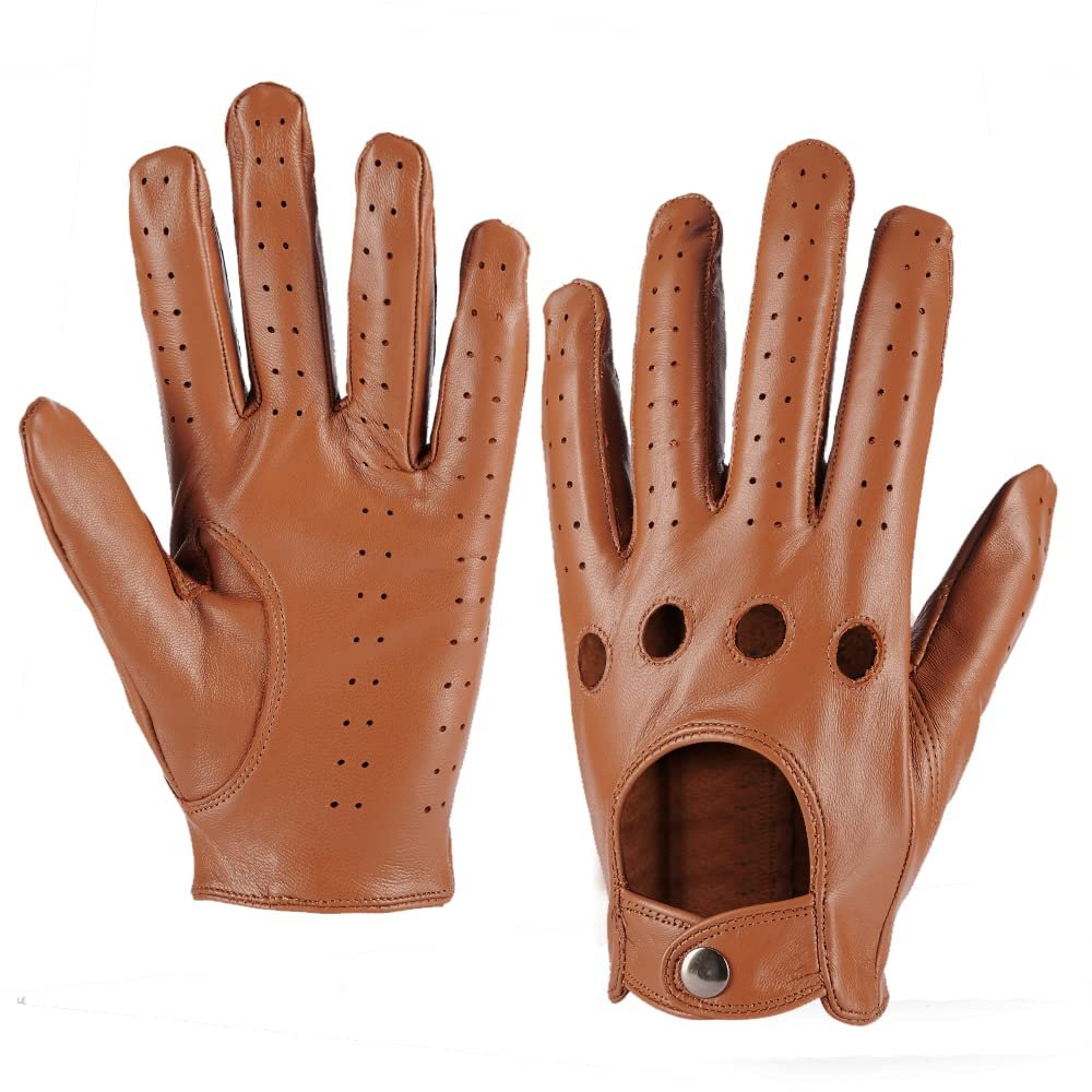 MGGM collection Mens Touchscreen Leather Driving Gloves Unlined,Camel,Large