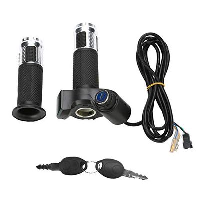 Electric Throttle, Very Linear Acceleration E-Bike Throttle Controller with LED Screen Handle and Key for Electric Scooter Riders, Commuters(Silver)