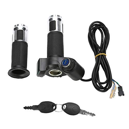 Electric Throttle, Very Linear Acceleration E-Bike Throttle Controller with LED Screen Handle and Key for Electric Scooter Riders, Commuters(Silver)