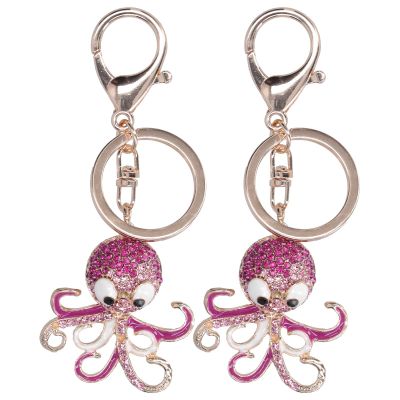 Octopus Charm Keychain 2Pcs Cute Octopus Crystal Rhinestones Keychain Animal Keyring Car & Bag Accessory Charm Pendant Gift(3)