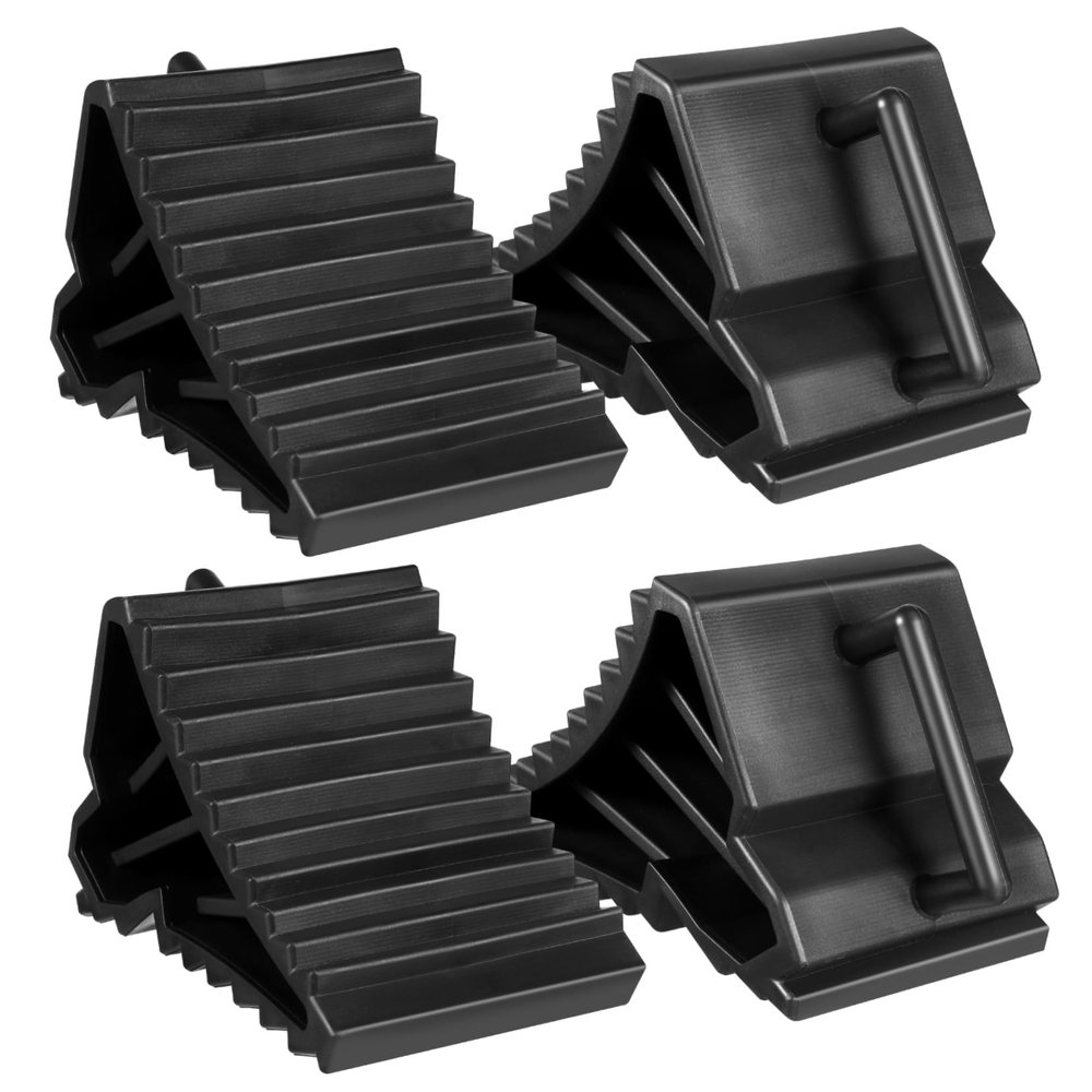 Wakauto 4pcs Heavy Duty Wheel Chock Non- Tire Stopper for Vehicles Trailers and Rvs Design Groove Indents for Maximum Grip and Stability