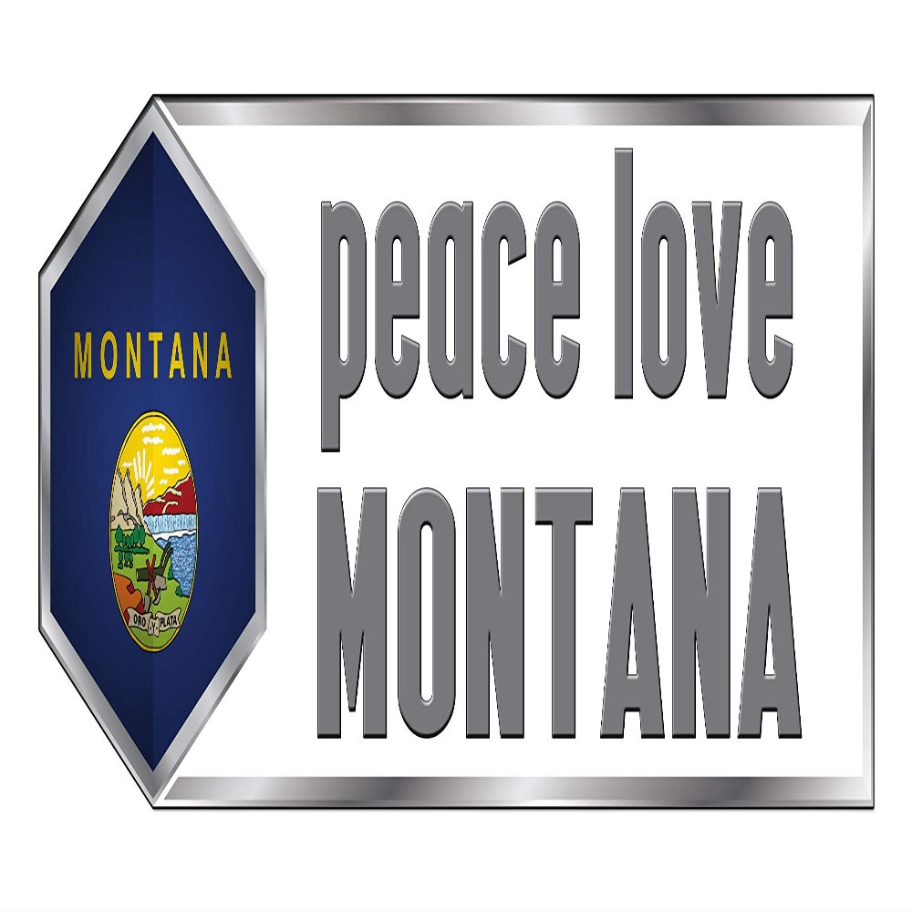 Makoroni Peace Love Montana State, CAR Magnet-Magnetic Bumper Sticker 3x9 or 4x12 inc., DesN51