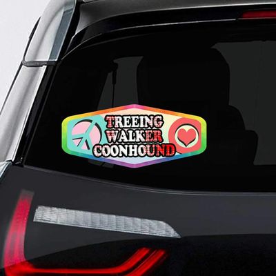 Makoroni Peace Love Treeing Walker Coonhound Dog Pet, CAR Magnet-Magnetic Bumper Sticker 3.5x8 or 4.5x10 inc., DesX39