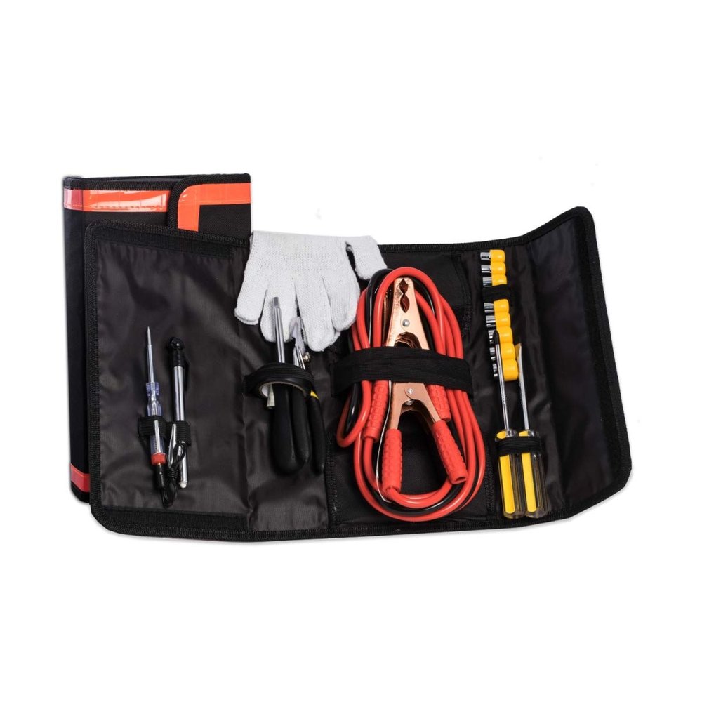Bey-Berk 11-Piece Car Emergency Tool Set Includes, 11.75"L x 3.25"W x 6.25"H