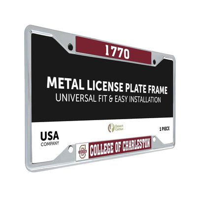 Desert Cactus College of Charleston License Plate Frame Car Tag Holder for Front or Back of Car Cougars C of C Officially Licensed Metal (Founding Year)