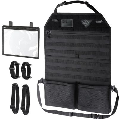 WYNEX Car Seat Organizer, Molle Backseat Cover Organizer Protector with Sling Rack, Visual Pocket and Patch, Universal Vehicle Fits for F150, Jeeps, Pickups & Trucks for Road Trips