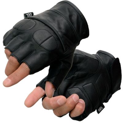 Milwaukee Leather Men's SH462 Men's Black Leather Full Panel Fingerless Gloves with Gel Palms (Small)
