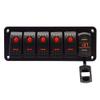 5 Gang Rocker Switch Aluminum Panel with 4.8 Amps Dual USB Rocker Style Fast Charger with Voltmeter Blue Backlit Led Pre-Wired for Marine Boat RV Truck (Red) view 1