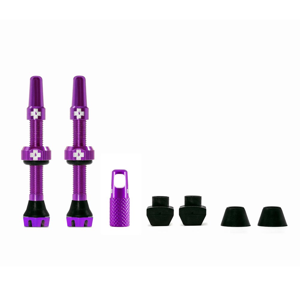Muc-Off Tubeless Valves V2 44mm Purple | 4X 7075 Aircraft-Grade Aluminium Presta Valves with Core Removal Tool | 44mm / 60mm / 80mm - 10 Anodised Color Options | Fits MTB, Gravel & Road