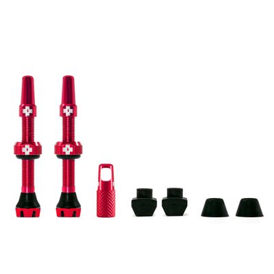 Muc-Off Tubeless Valves V2 44mm Red | 4X 7075 Aircraft-Grade Aluminium Presta Valves with Core Removal Tool | 44mm / 60mm / 80mm - 10 Anodised Color Options | Fits MTB, Gravel & Road