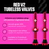 Muc-Off Tubeless Valves V2 44mm Red | 4X 7075 Aircraft-Grade Aluminium Presta Valves with Core Removal Tool | 44mm / 60mm / 80mm - 10 Anodised Color Options | Fits MTB, Gravel & Road view 2