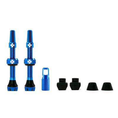 Muc-Off Tubeless Valves V2 44mm Blue | 4X 7075 Aircraft-Grade Aluminium Presta Valves with Core Removal Tool | 44mm / 60mm / 80mm - 10 Anodised Color Options | Fits MTB, Gravel & Road