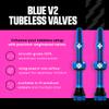Muc-Off Tubeless Valves V2 44mm Blue | 4X 7075 Aircraft-Grade Aluminium Presta Valves with Core Removal Tool | 44mm / 60mm / 80mm - 10 Anodised Color Options | Fits MTB, Gravel & Road view 2