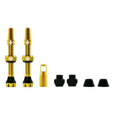 Muc-Off Tubeless Valves V2 44mm Gold | 4X 7075 Aircraft-Grade Aluminium Presta Valves with Core Removal Tool | 44mm / 60mm / 80mm - 10 Anodised Color Options | Fits MTB, Gravel & Road