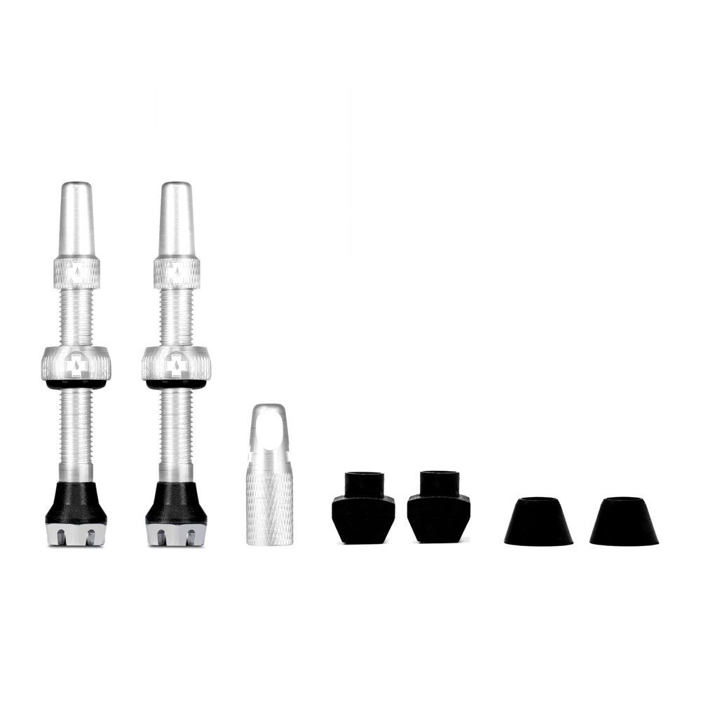 Muc-Off Tubeless Valves V2 44mm Silver | 4X 7075 Aircraft-Grade Aluminium Presta Valves with Core Removal Tool | 44mm / 60mm / 80mm - 10 Anodised Color Options | Fits MTB, Gravel & Road
