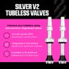 Muc-Off Tubeless Valves V2 44mm Silver | 4X 7075 Aircraft-Grade Aluminium Presta Valves with Core Removal Tool | 44mm / 60mm / 80mm - 10 Anodised Color Options | Fits MTB, Gravel & Road view 2