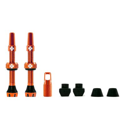 Muc-Off Tubeless Valves V2 44mm Orange | 4X 7075 Aircraft-Grade Aluminium Presta Valves with Core Removal Tool | 44mm / 60mm / 80mm - 10 Anodised Color Options | Fits MTB, Gravel & Road