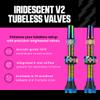 Muc-Off Tubeless Valves V2 44mm Iridescent | 4X 7075 Aircraft-Grade Aluminium Presta Valves with Core Removal Tool | 44mm / 60mm / 80mm - 10 Anodised Color Options | Fits MTB, Gravel & Road view 2