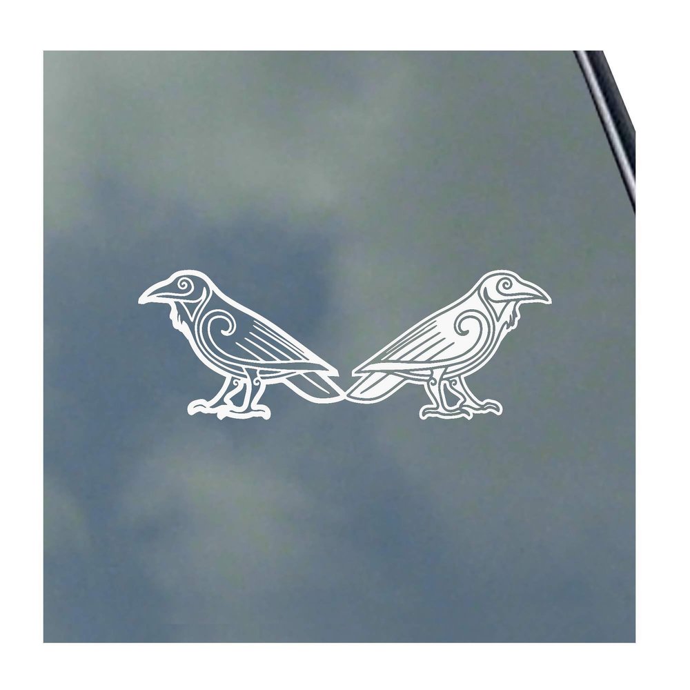 Huginn and Muninn with Scrollwork Vinyl Sticker Decal Norse Asatru Odin Thor Raven