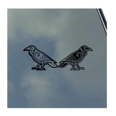 Huginn and Muninn with Scrollwork Vinyl Sticker Decal Norse Asatru Odin Thor Raven