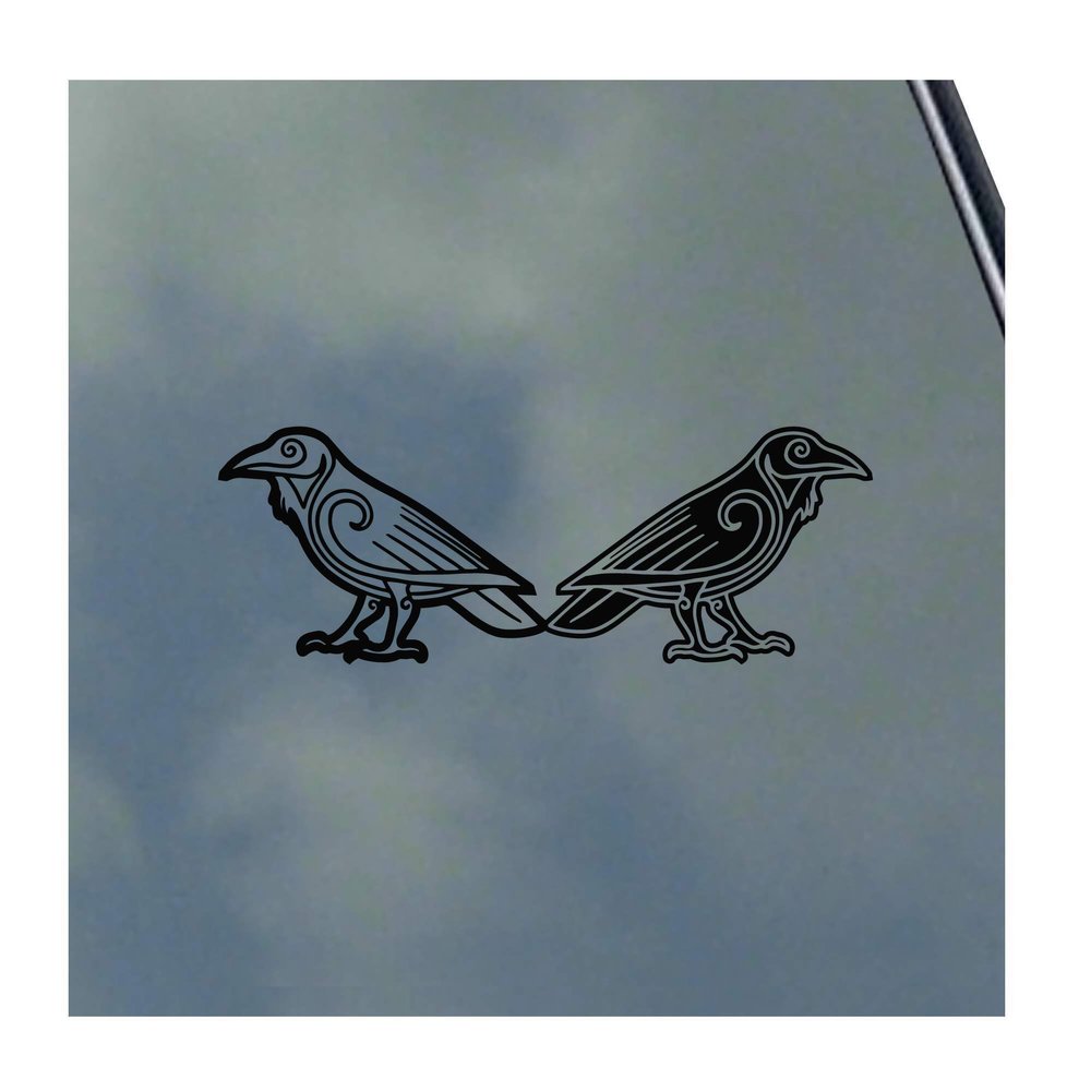 Huginn and Muninn with Scrollwork Vinyl Sticker Decal Norse Asatru Odin Thor Raven