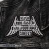 EMBROVERSE Embroidered Motorcycle Jacket Patch, Never Ride Faster Than Your Angel Can Fly, Sew or Iron On for Backpacks, Saddlebags, Hats, Pants, and Riding Gear, 4.4 x 2.6 inches view 4